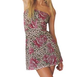 Princess Polly Strapless Mini Dress Leopard Floral Brown Pink M 8 Lined Sexy